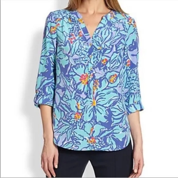 Lilly Pulitzer Elsa Silk Top Mai Tai Print - Picture 1 of 6